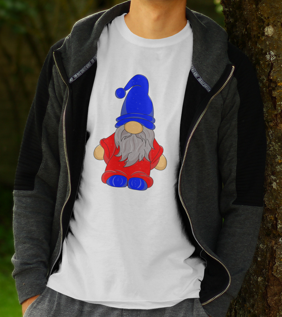 Funny Gnome With Blue Hat And Red Suit T-Shirt