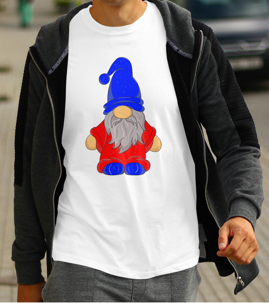 Funny Gnome With Blue Hat And Red Suit T-Shirt
