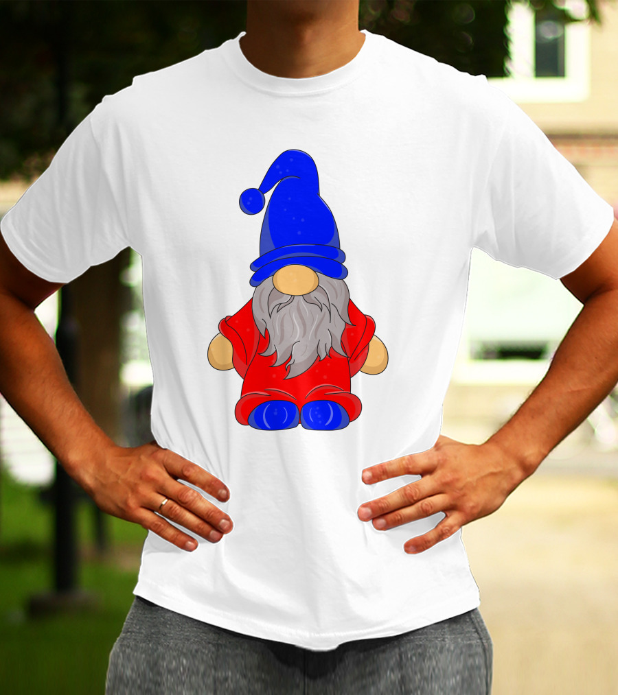Funny Gnome With Blue Hat And Red Suit T-Shirt
