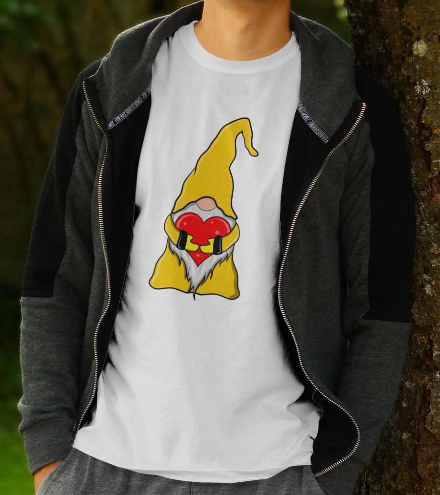 Gnome Holding Heart Hippie Valentine T-Shirt