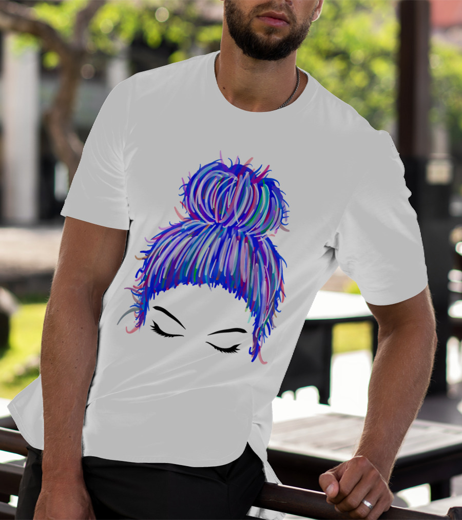 Messy Bun Mom Colorful Hair Updo T-Shirt