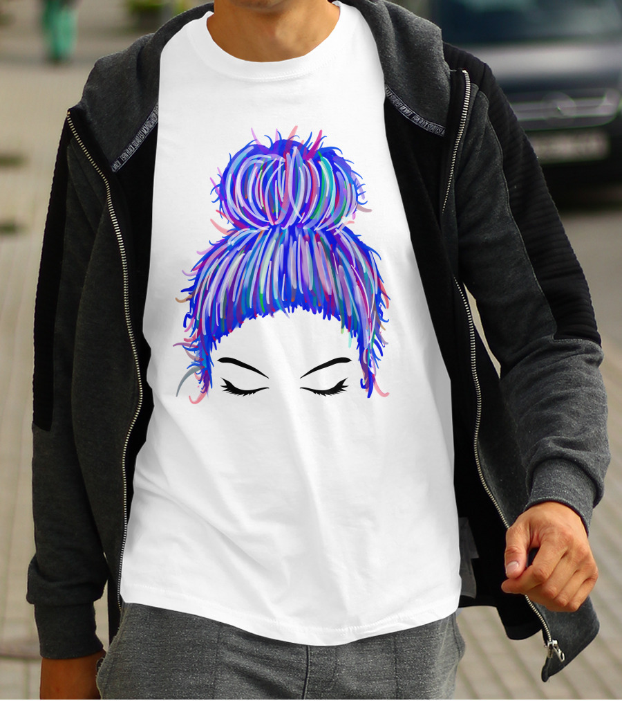 Messy Bun Mom Colorful Hair Updo T-Shirt