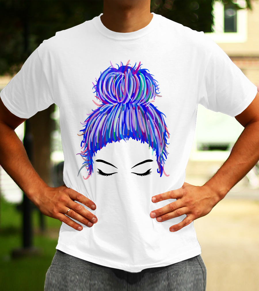 Messy Bun Mom Colorful Hair Updo T-Shirt