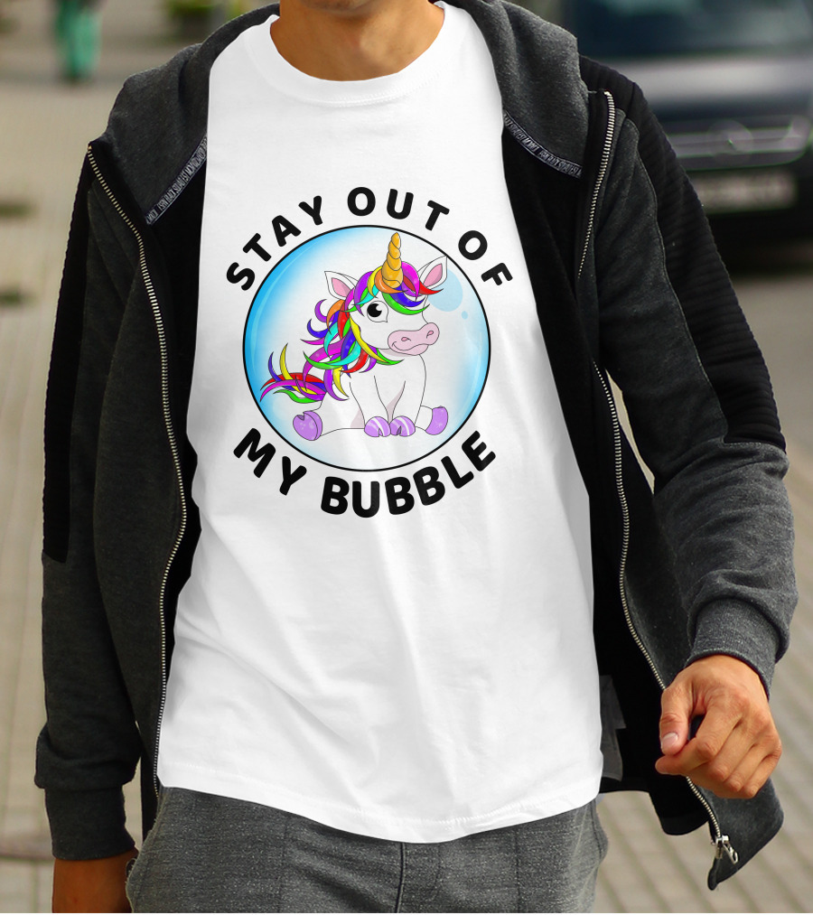 Stay Out Of My Bubble Unicorn Rainbow Mane T-Shirt