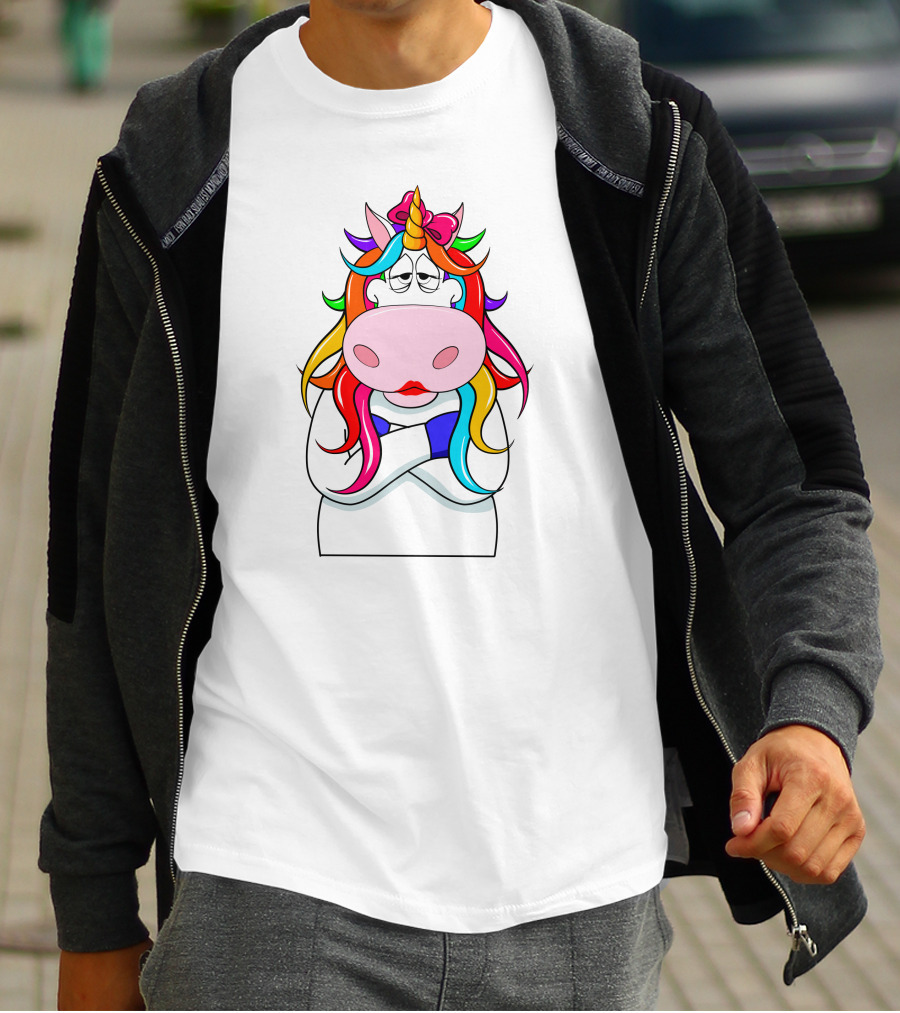 Bored Unicorn With Rainbow Mane And Crossed Arms T-Shirt