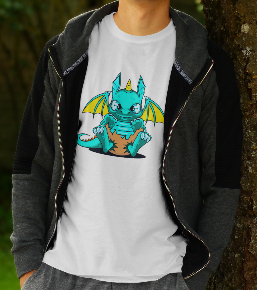 Cool Baby Dragon With Horns Sitting On Eggshell T-Shirt