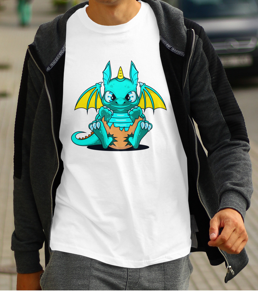 Cool Baby Dragon With Horns Sitting On Eggshell T-Shirt