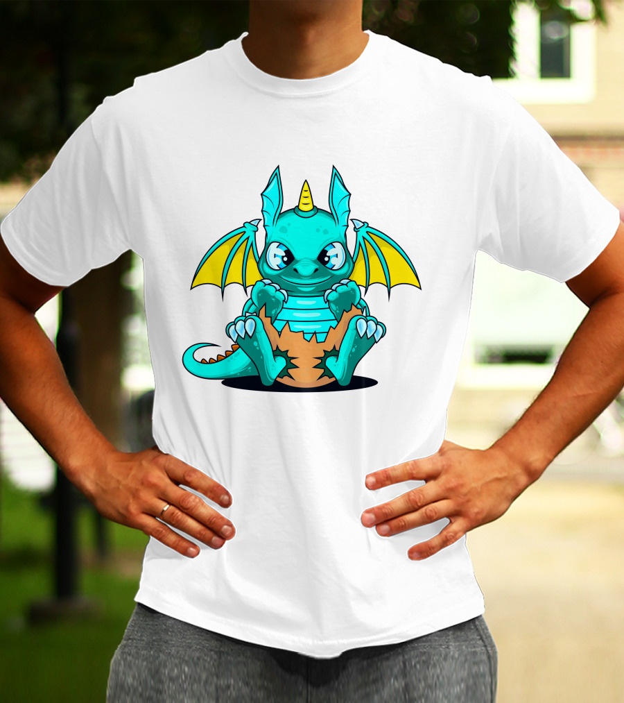 Cool Baby Dragon With Horns Sitting On Eggshell T-Shirt