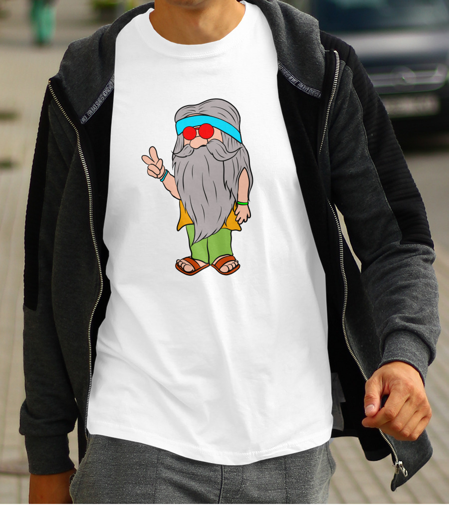 Funny Hippie Gnome Peace Sign Retro Vibes T-Shirt