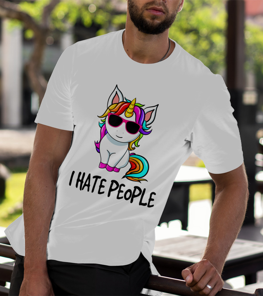 I Hate People Unicorn Rainbow Sunglasses T-Shirt