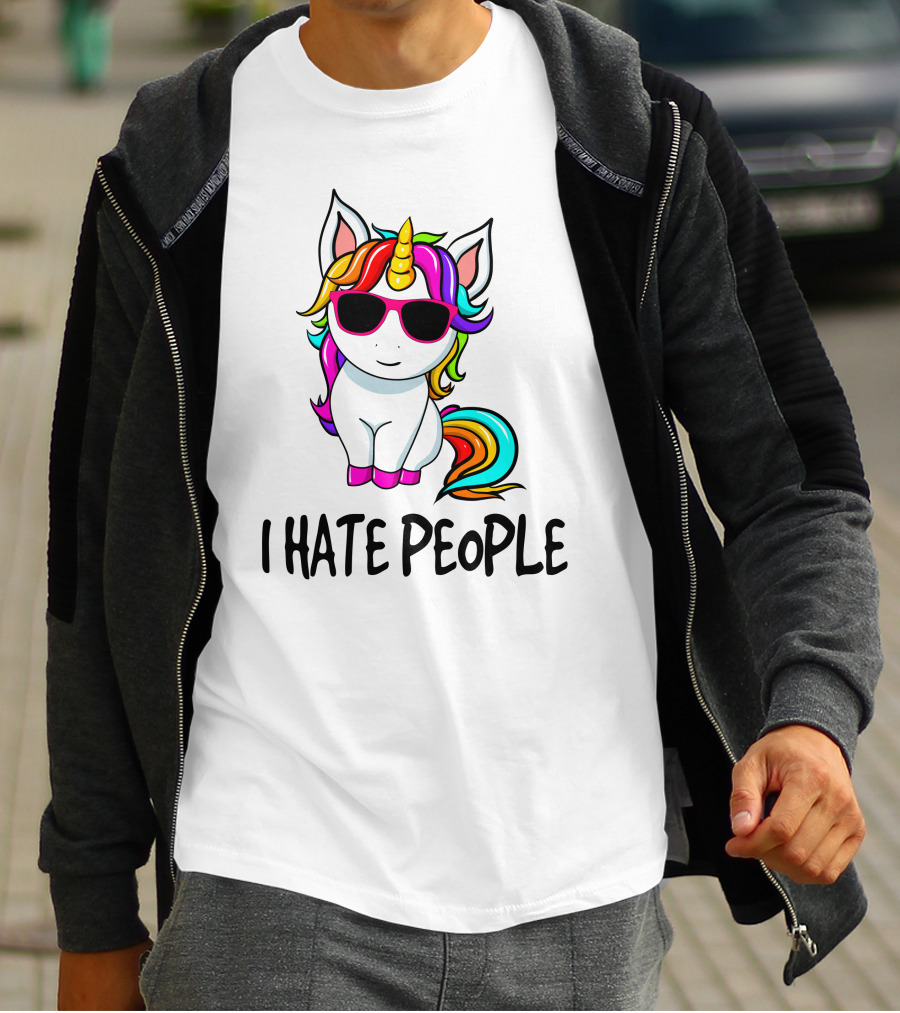 I Hate People Unicorn Rainbow Sunglasses T-Shirt