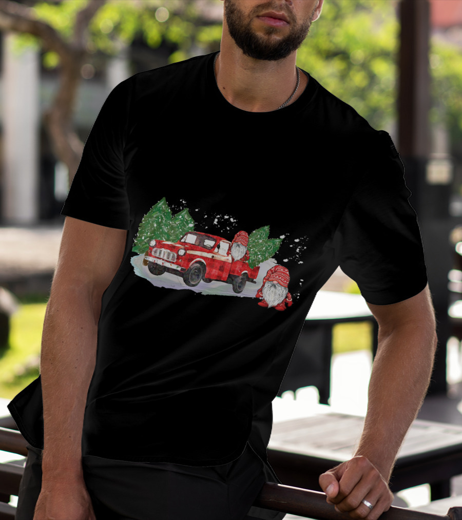Christmas Tree Farm Red Pickup With Gnomes T-Shirt