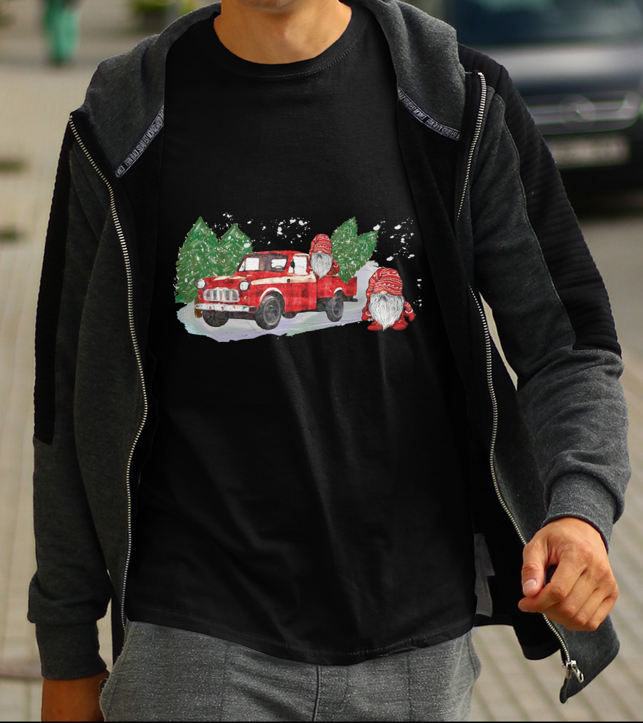 Christmas Tree Farm Red Pickup With Gnomes T-Shirt
