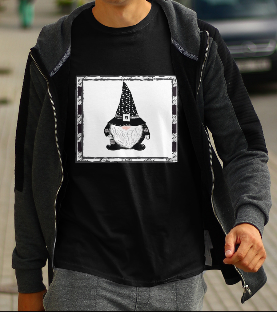 Gnome Black And White Polka Dot Hat Belted T-Shirt