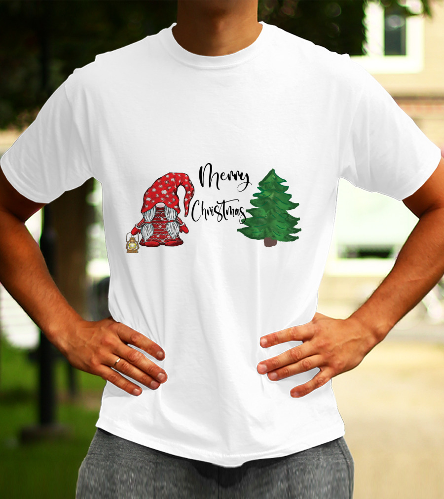 Merry Christmas Gnome With Lantern And Pine Tree T-Shirt
