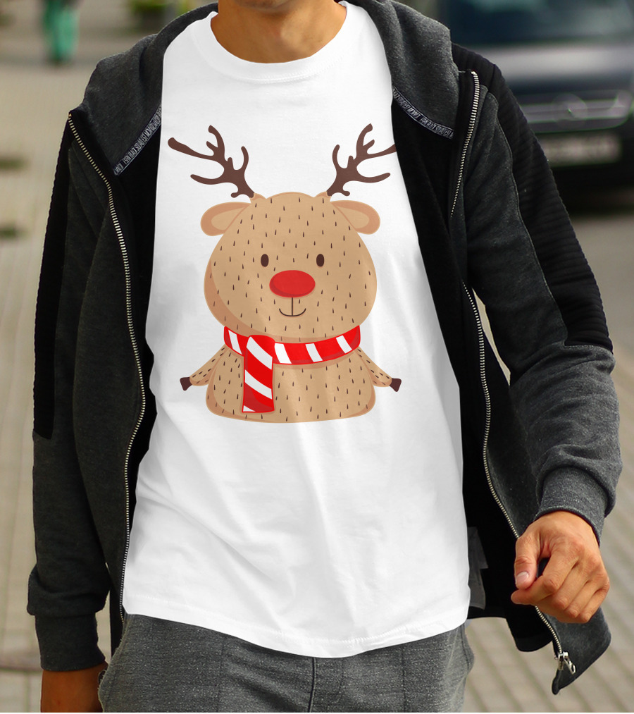 Baby Reindeer In Festive Winter Scarf T-Shirt