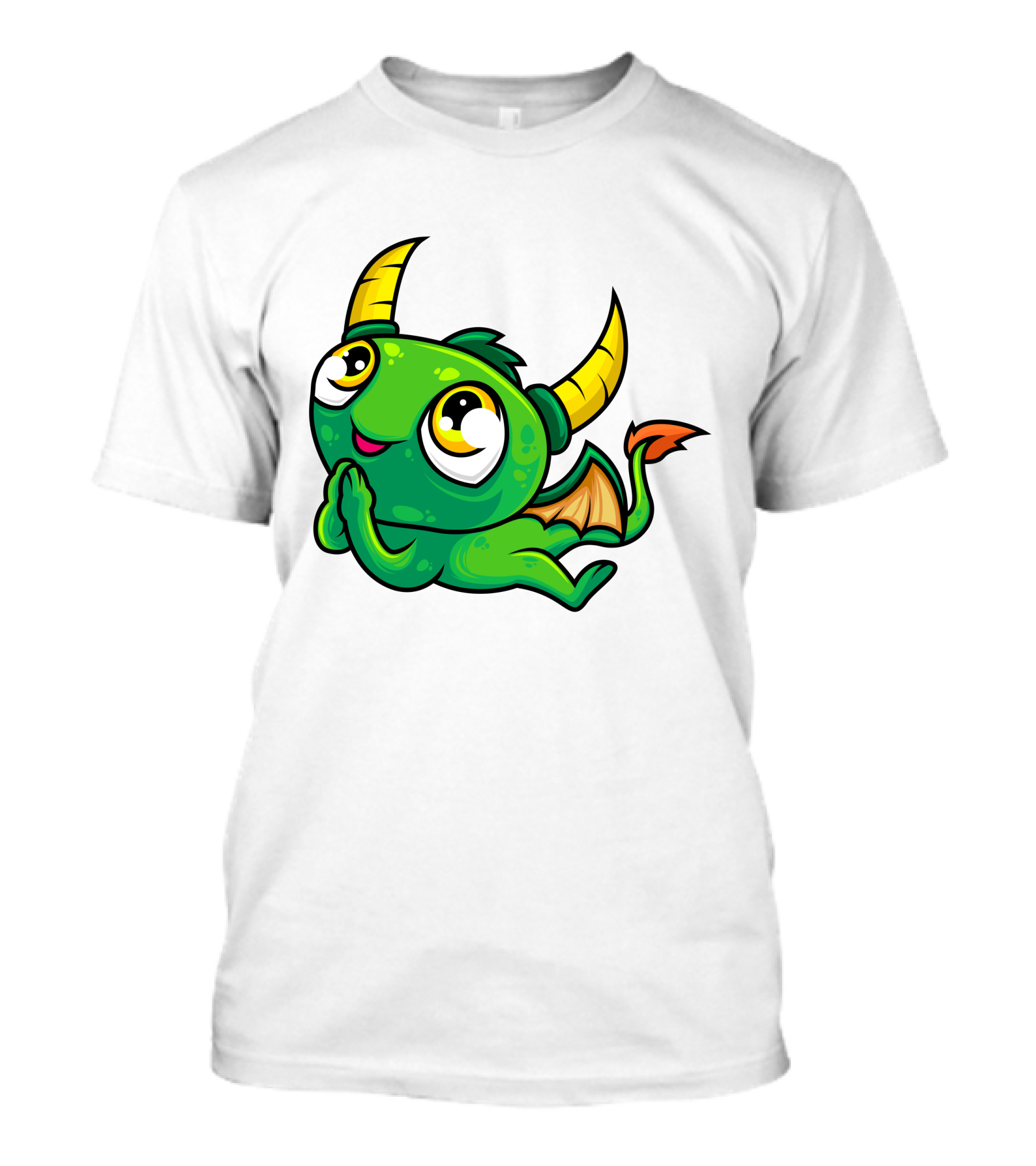 Cute Green Dragon Kawaii Cartoon Character With Horns And Wings T-Shirt