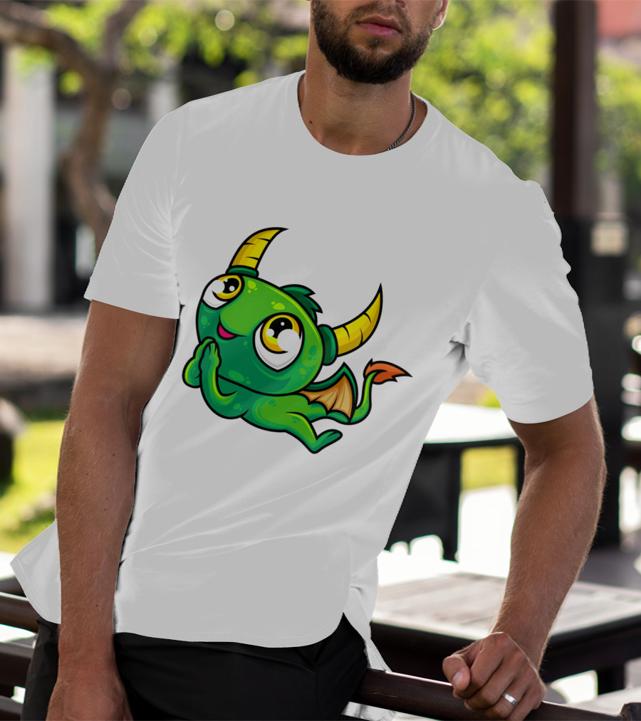 Cute Green Dragon Kawaii Cartoon Character With Horns And Wings T-Shirt