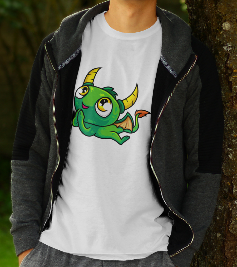 Cute Green Dragon Kawaii Cartoon Character With Horns And Wings T-Shirt