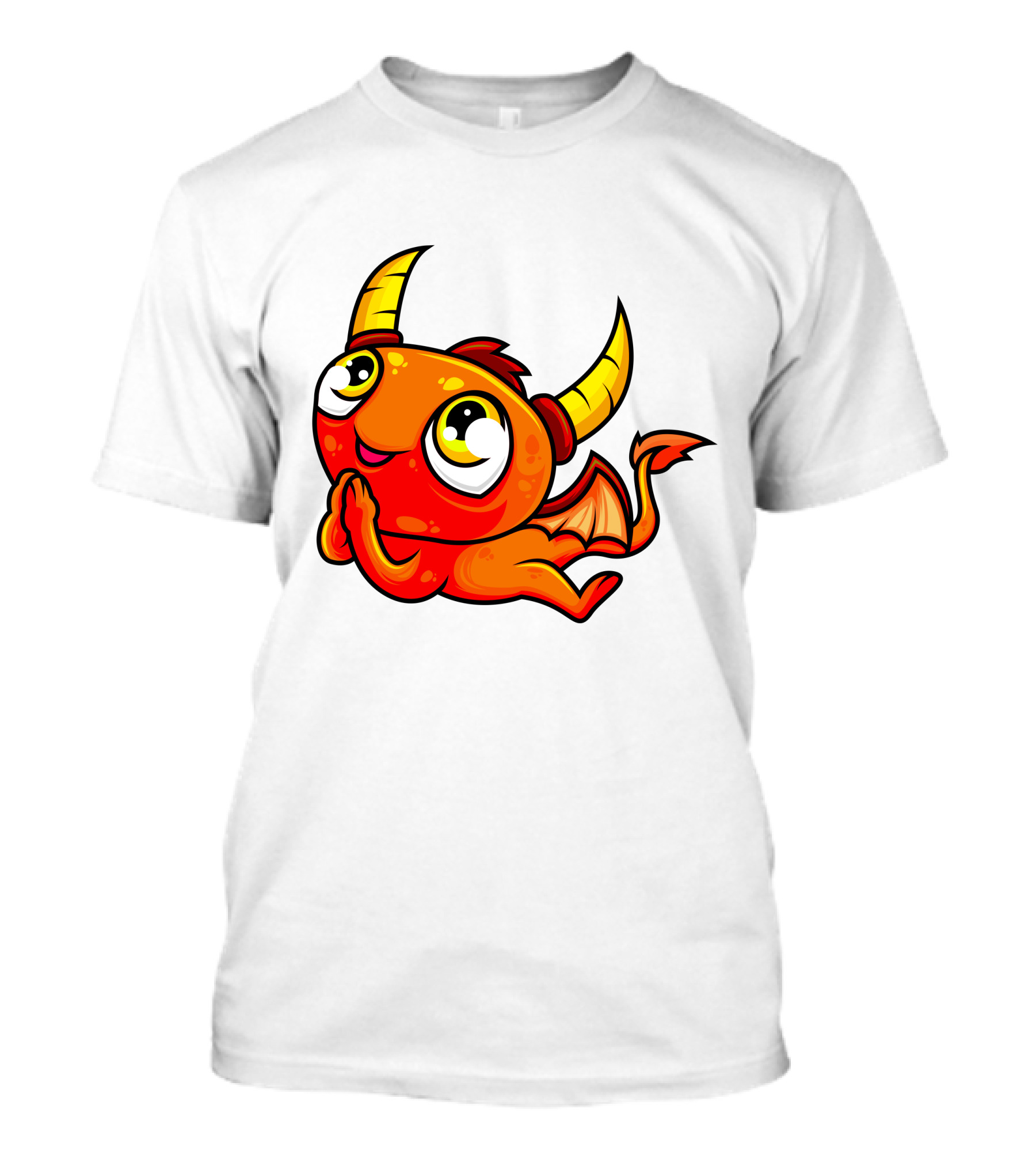 Orange Dragon Cute Cartoon Character With Horns And Wings T-Shirt