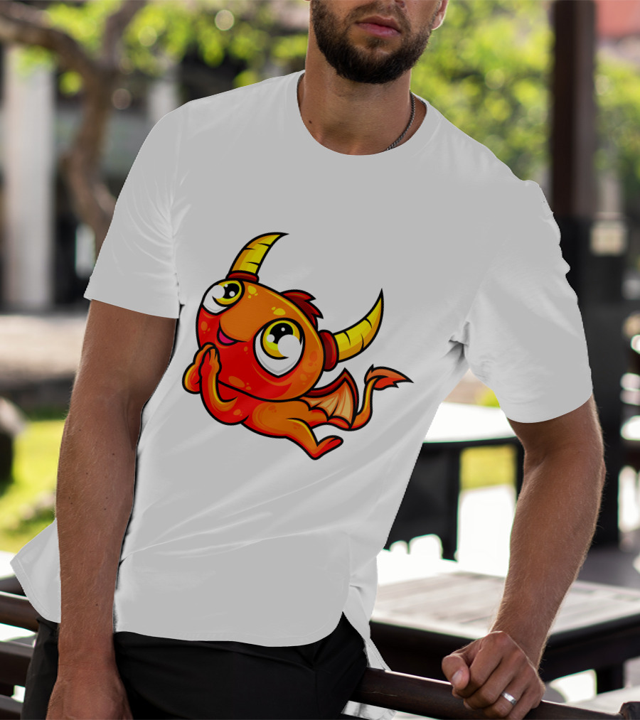 Orange Dragon Cute Cartoon Character With Horns And Wings T-Shirt