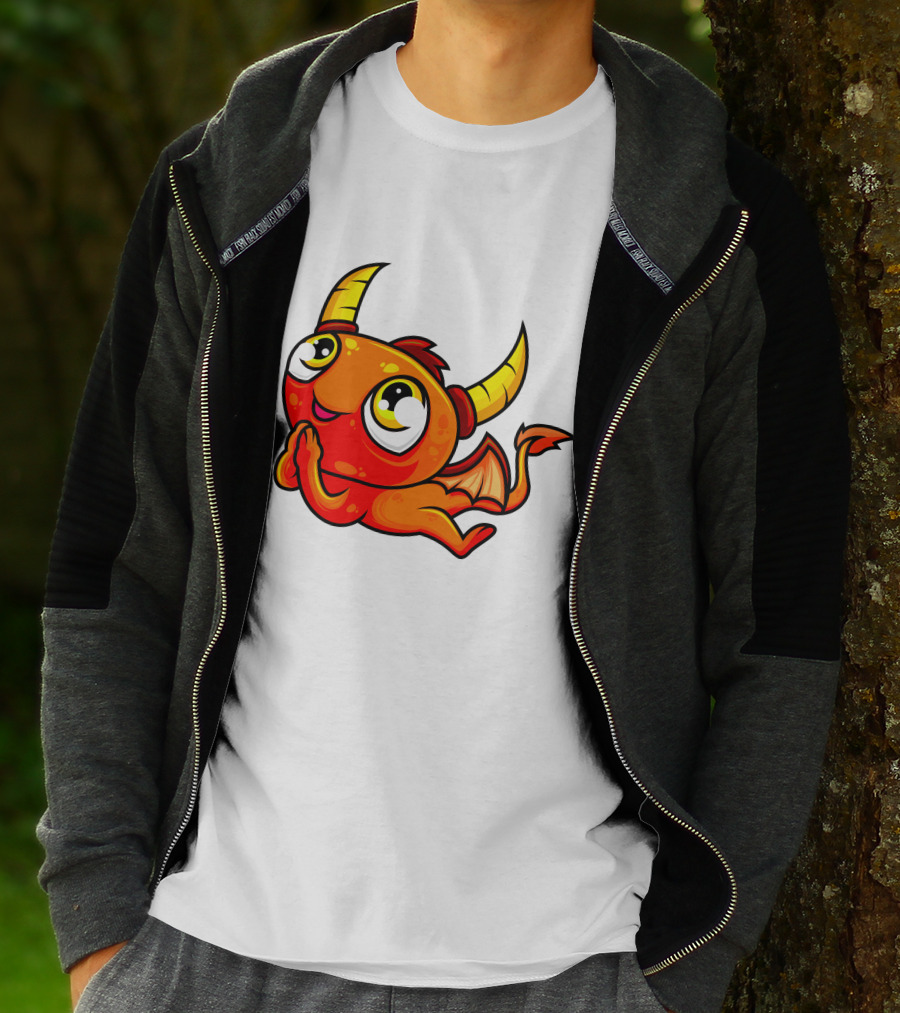Orange Dragon Cute Cartoon Character With Horns And Wings T-Shirt