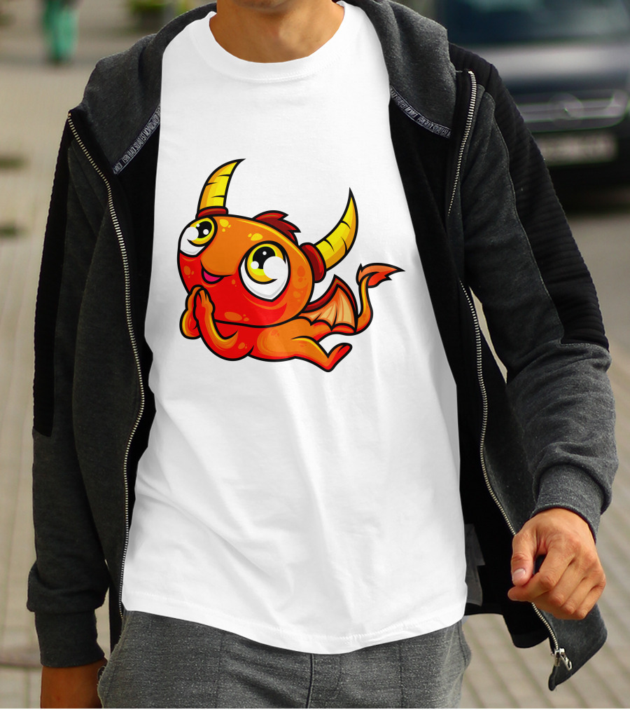 Orange Dragon Cute Cartoon Character With Horns And Wings T-Shirt