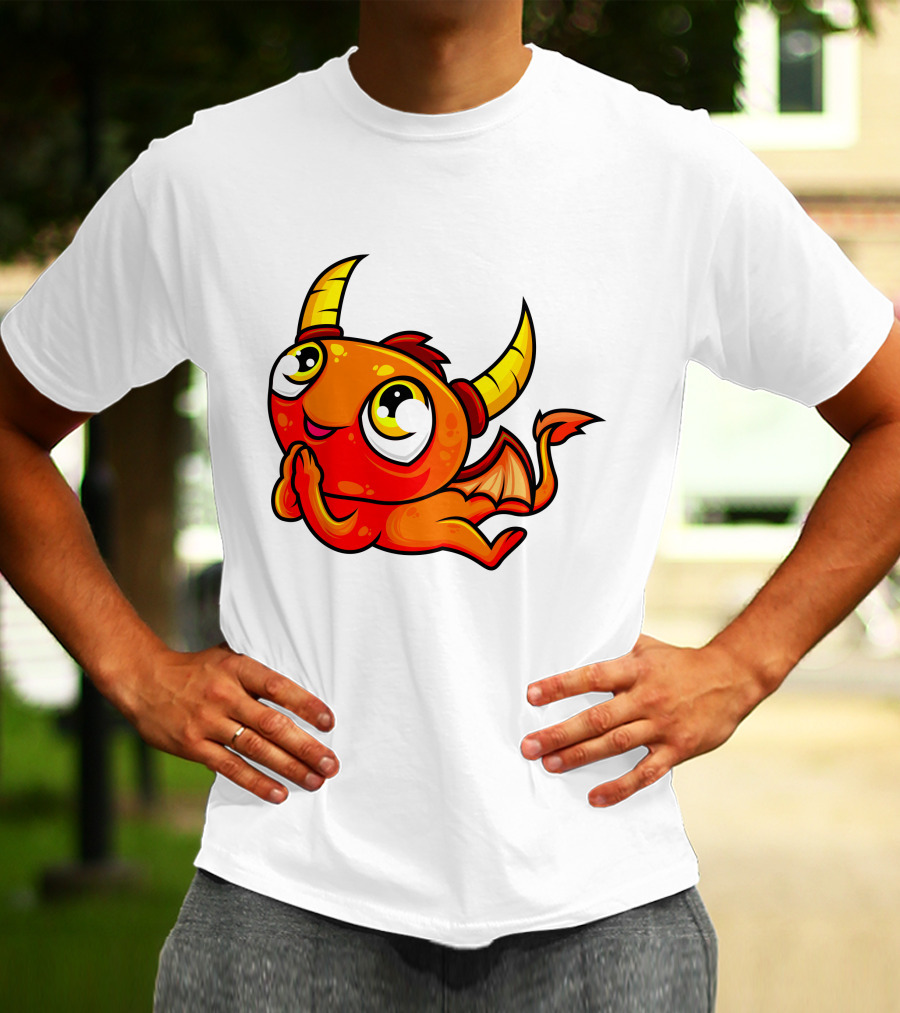 Orange Dragon Cute Cartoon Character With Horns And Wings T-Shirt