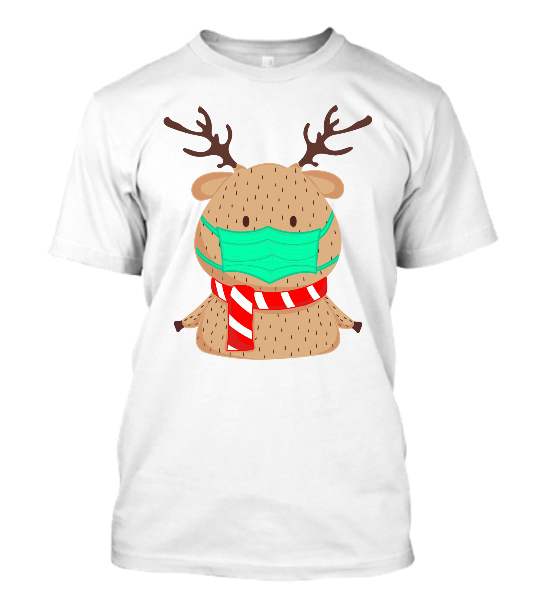 Reindeer Wearing Green Face Mask And Red White Scarf T-Shirt