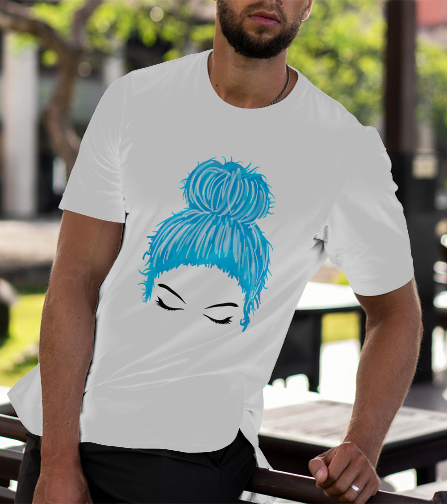 Messy Bun Blue Hair Momlife Trendy Hairstyle Sketch T-Shirt