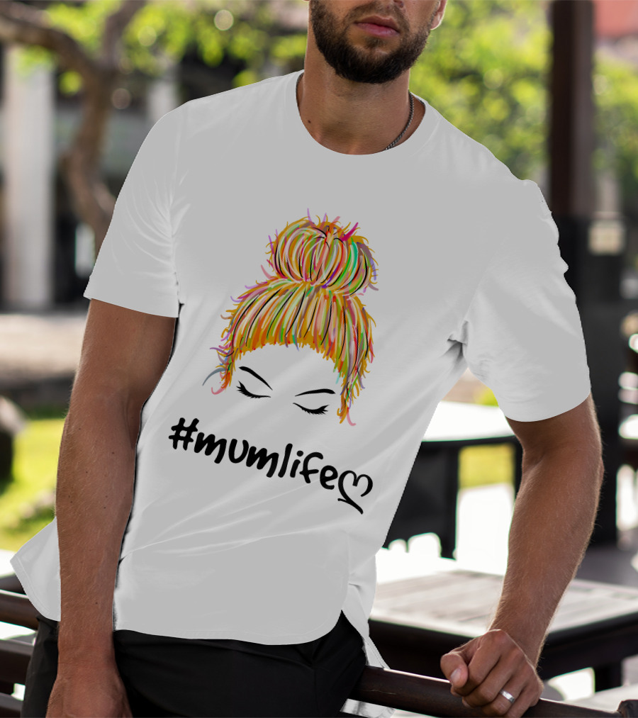 Messy Bun Hair Illustration #Mumlife Heart T-Shirt