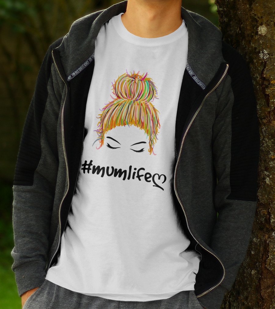Messy Bun Hair Illustration #Mumlife Heart T-Shirt