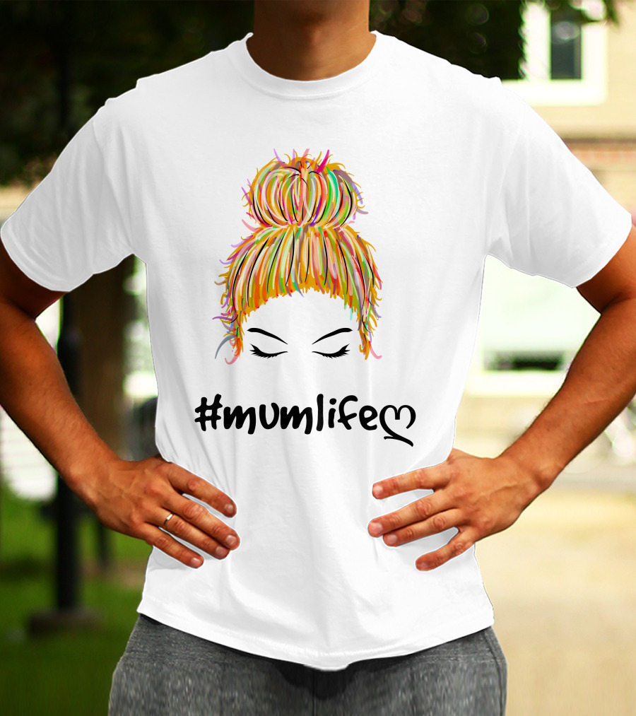 Messy Bun Hair Illustration #Mumlife Heart T-Shirt