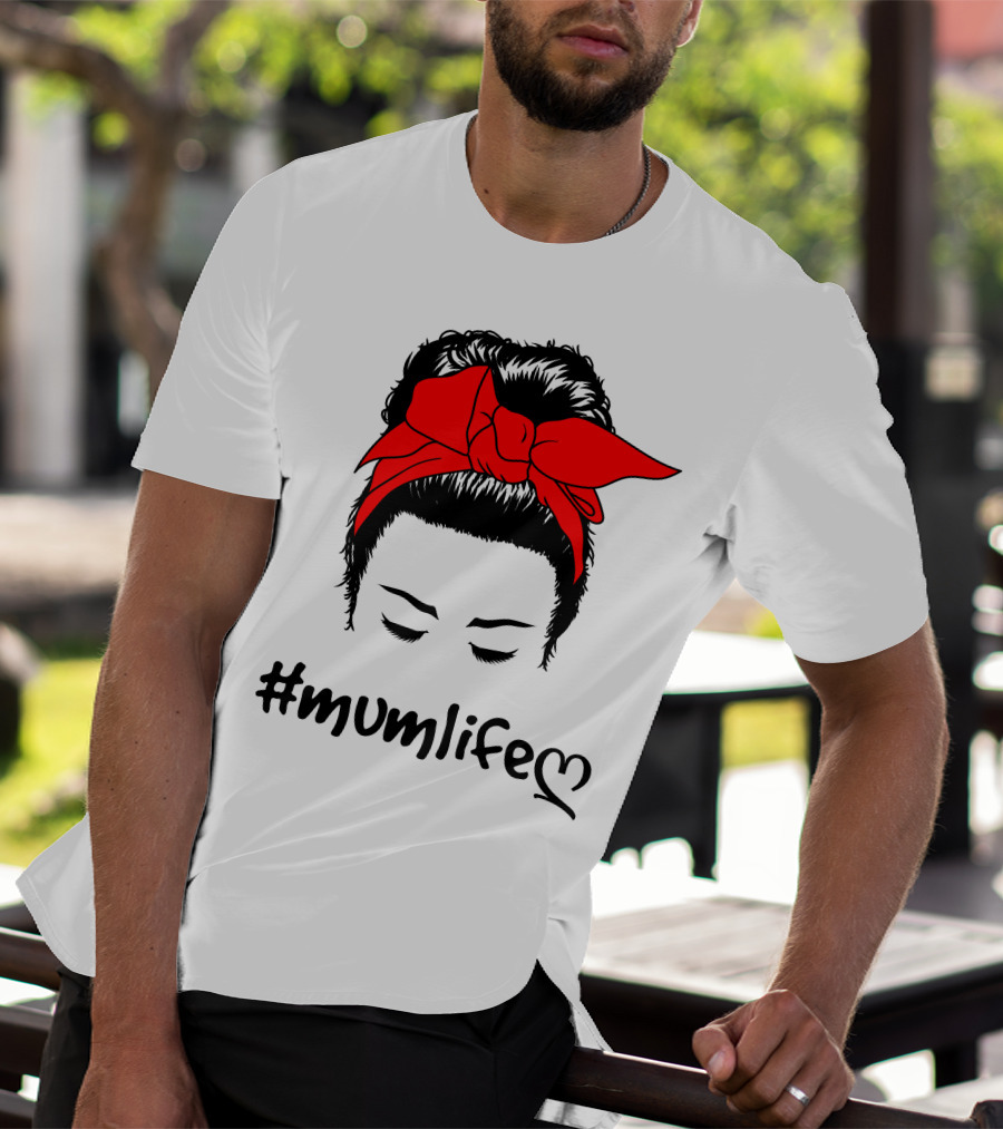 Messy Bun Red Bow #Mumlife T-Shirt