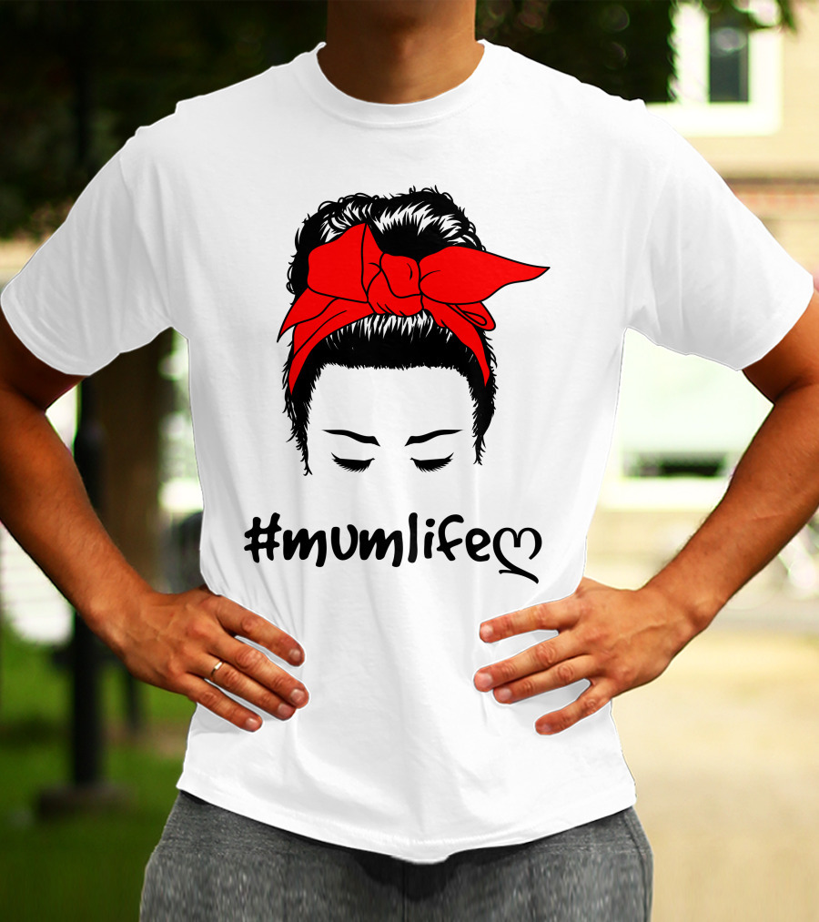 Messy Bun Red Bow #Mumlife T-Shirt