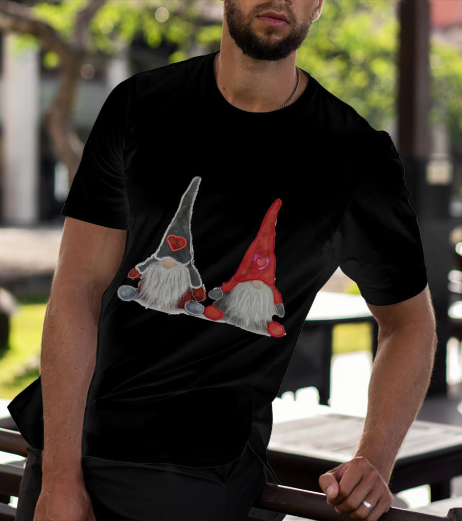 Watercolor Christmas Gnomes With Hearts T-Shirt