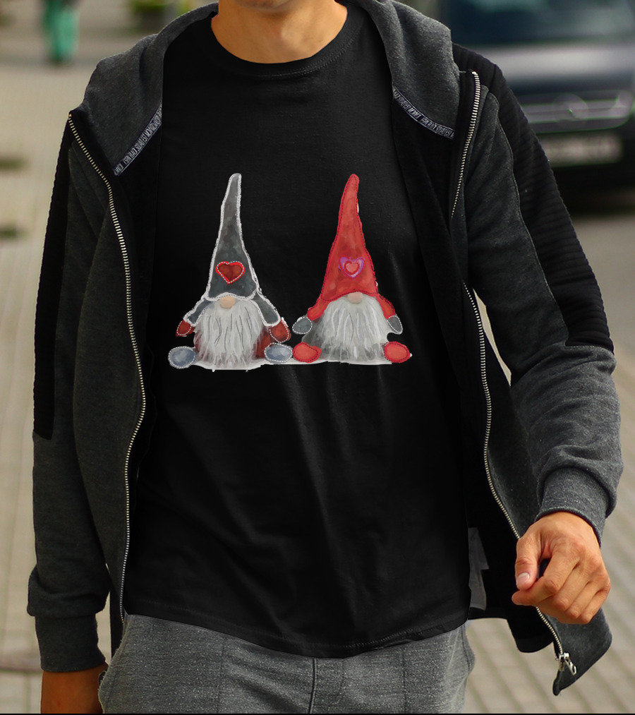 Watercolor Christmas Gnomes With Hearts T-Shirt