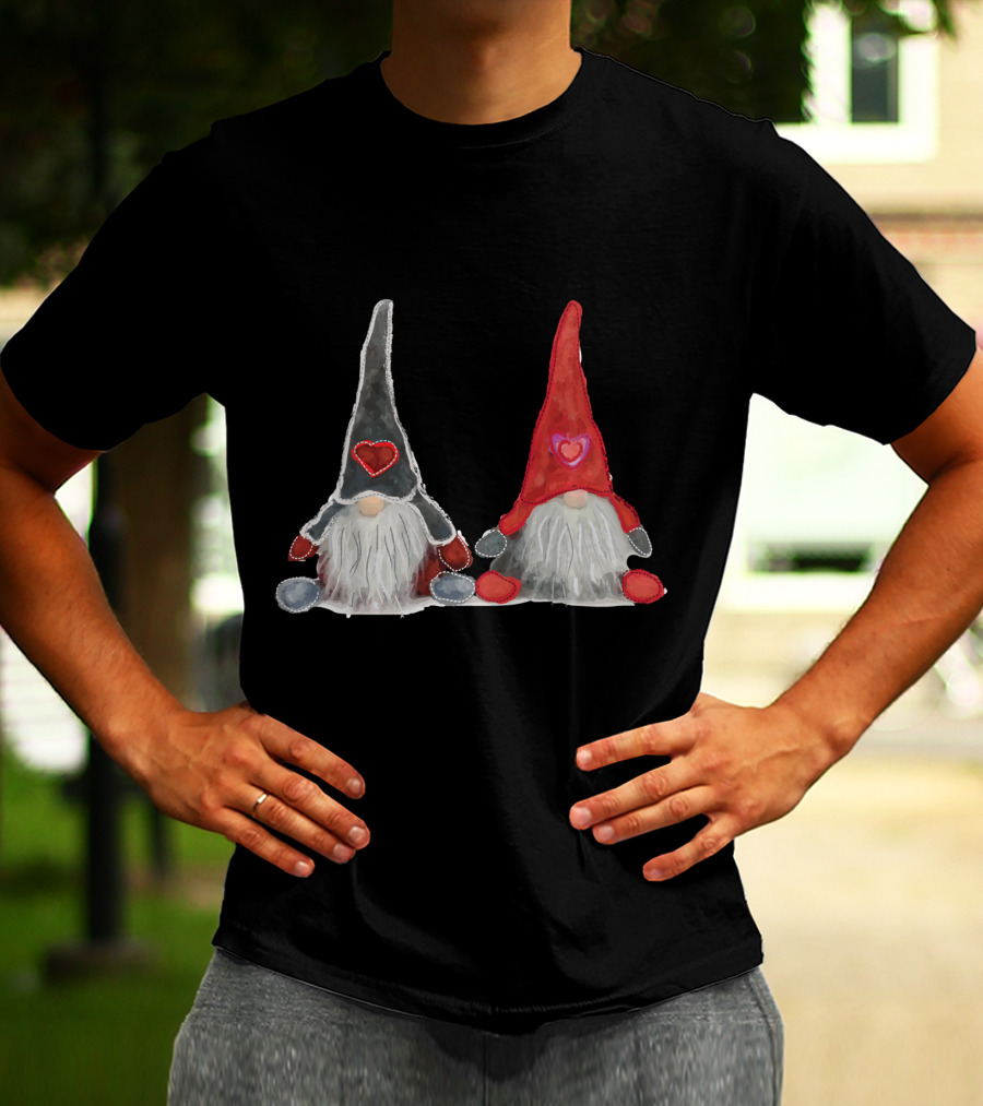 Watercolor Christmas Gnomes With Hearts T-Shirt