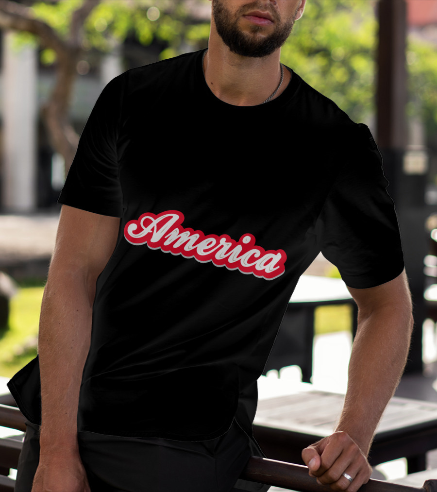 America Script Red White Cursive T-Shirt
