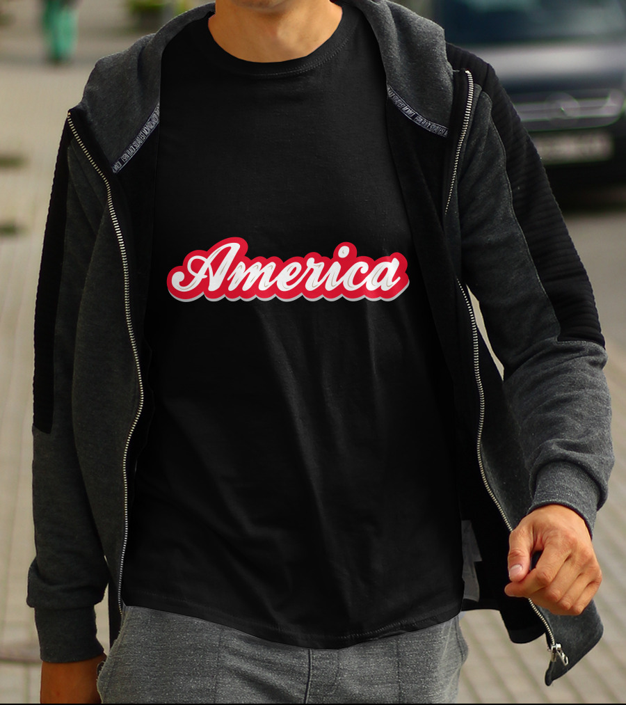 America Script Red White Cursive T-Shirt