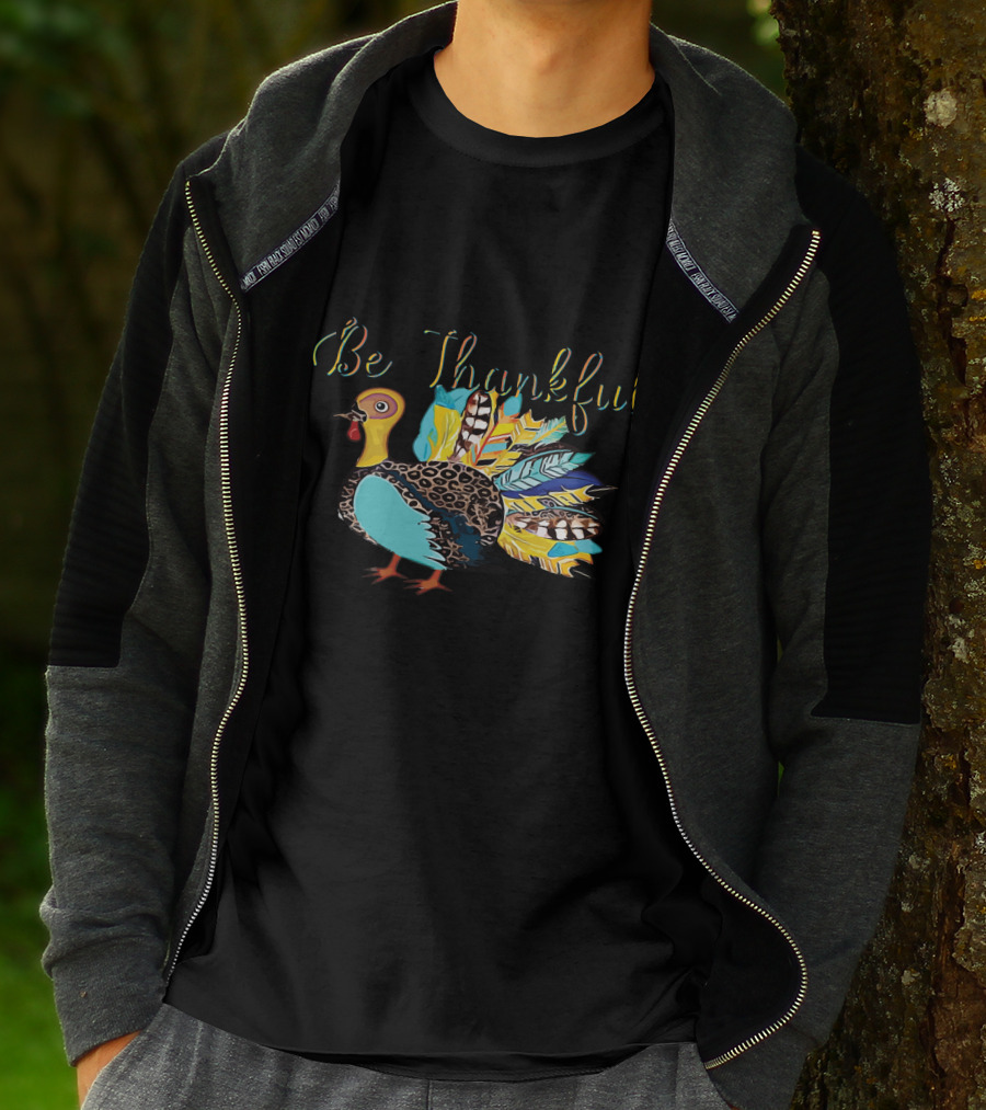 Be Thankful Vibrant Turkey Feather Colors T-Shirt