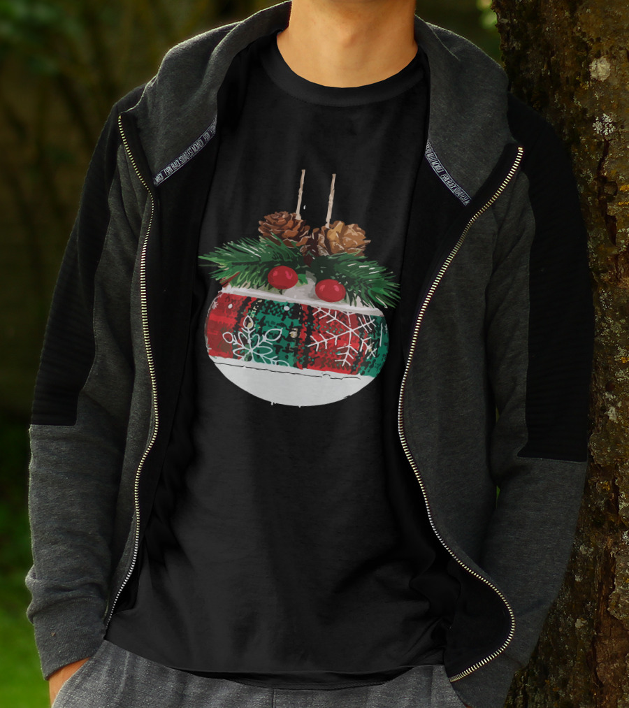 Christmas Plaid Ornament With Pinecones And Snowflake T-Shirt