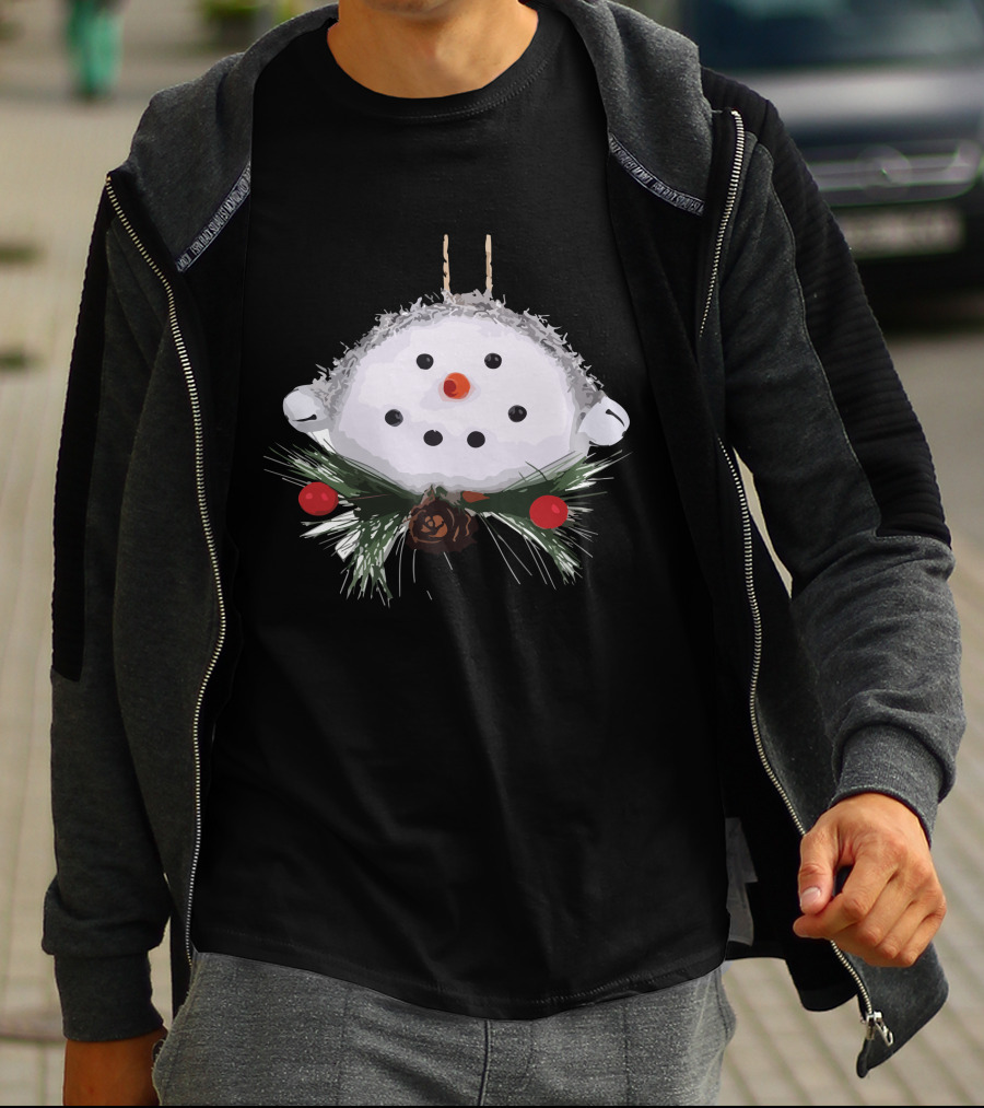 Christmas Snowman Ball Ornament With Pinecones And Berries T-Shirt