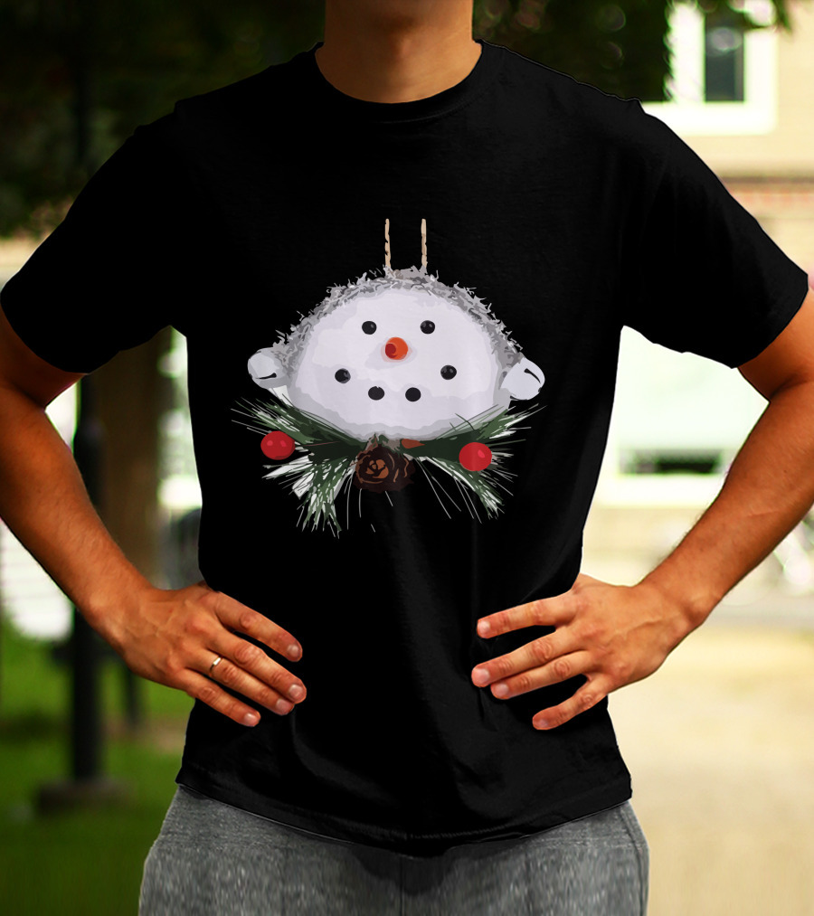 Christmas Snowman Ball Ornament With Pinecones And Berries T-Shirt