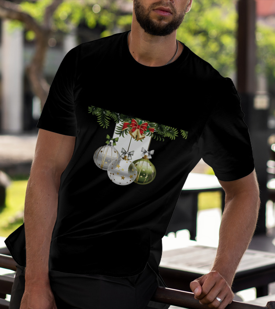 Holiday Christmas Balls Evergreen Branches Ribbons T-Shirt