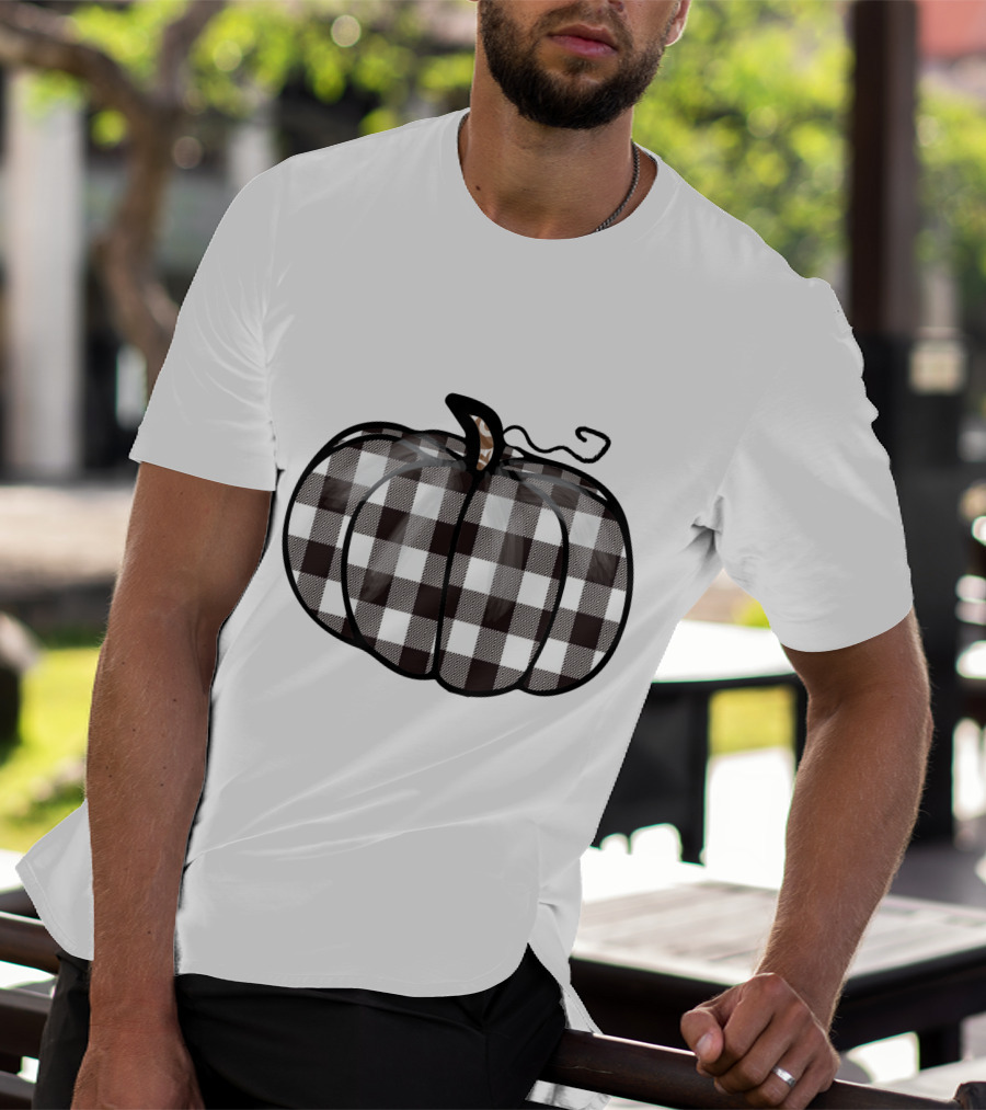 Buffalo Plaid Checkered Pumpkin White T-Shirt