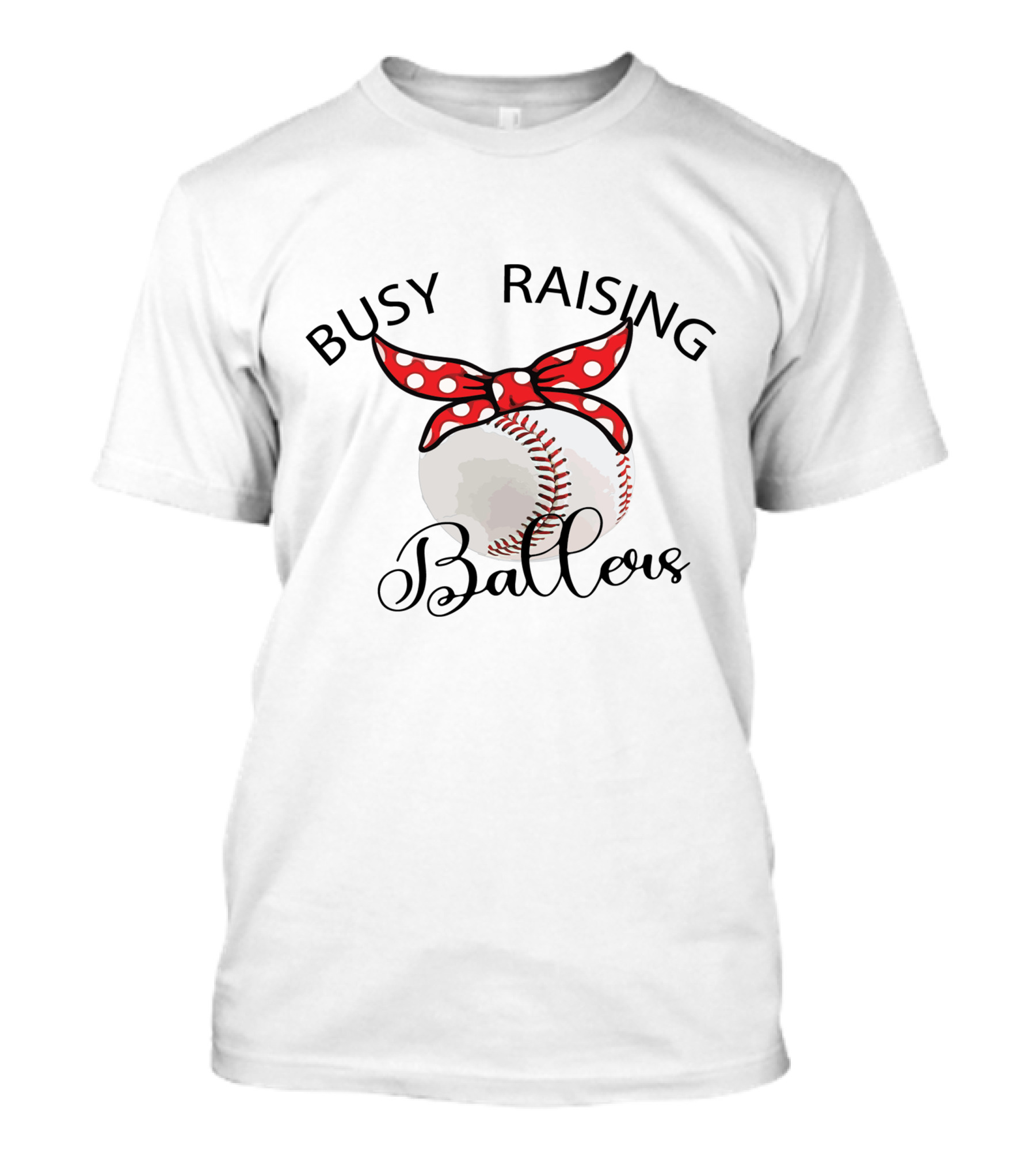 Busy Raising Ballers Baseball Red Bow T-Shirt