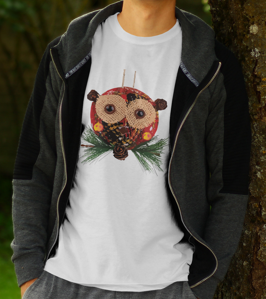 Christmas Ball Ornaments Owl With Pinecones And Greenery T-Shirt