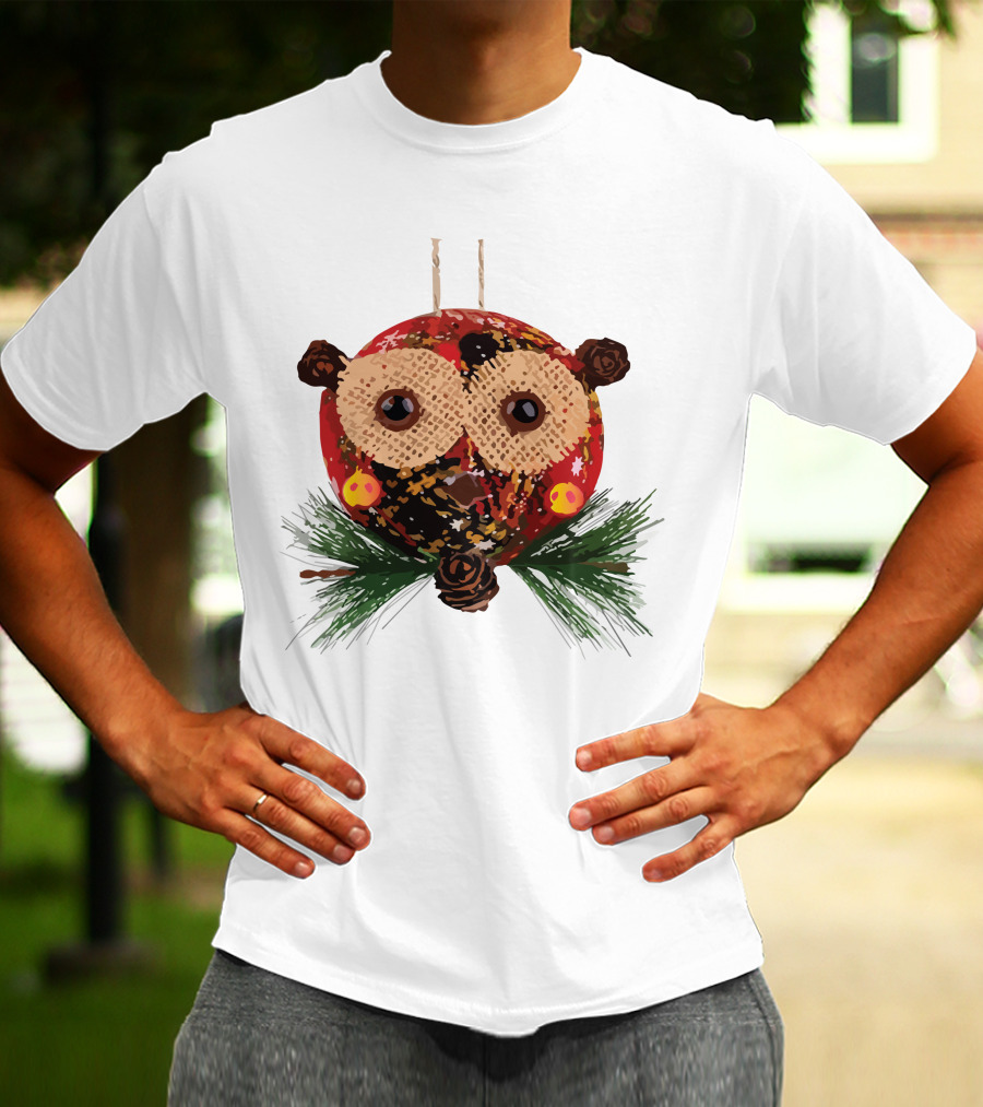Christmas Ball Ornaments Owl With Pinecones And Greenery T-Shirt