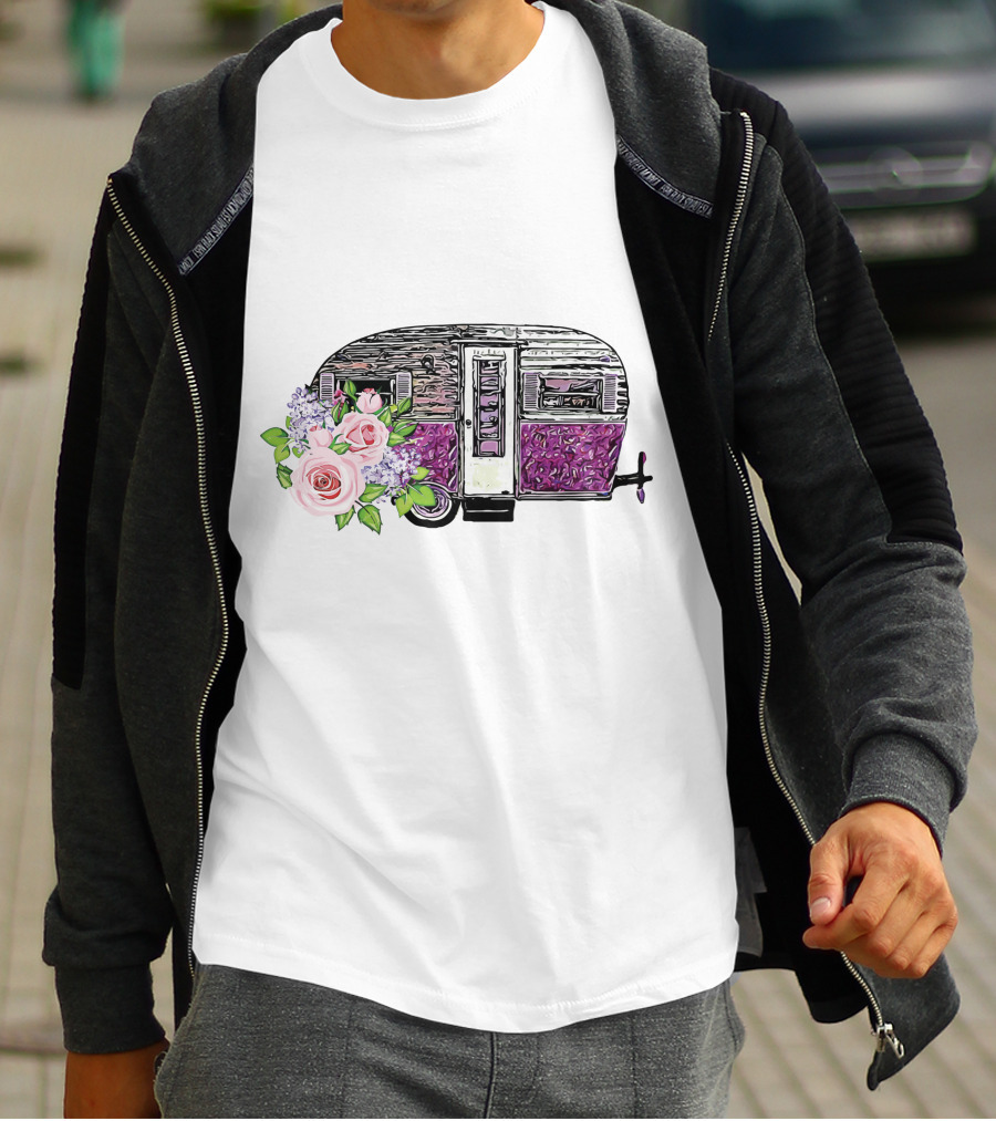 Flower Camping Car With Floral Vintage Caravan T-Shirt